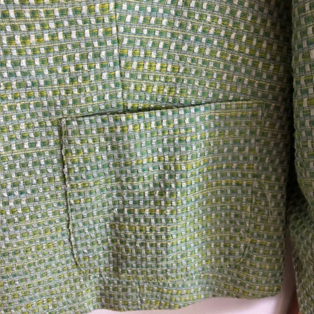 TALBOTS Tweed Green Blue Yellow Long Sleeve Lined Single Breasted Blaz…